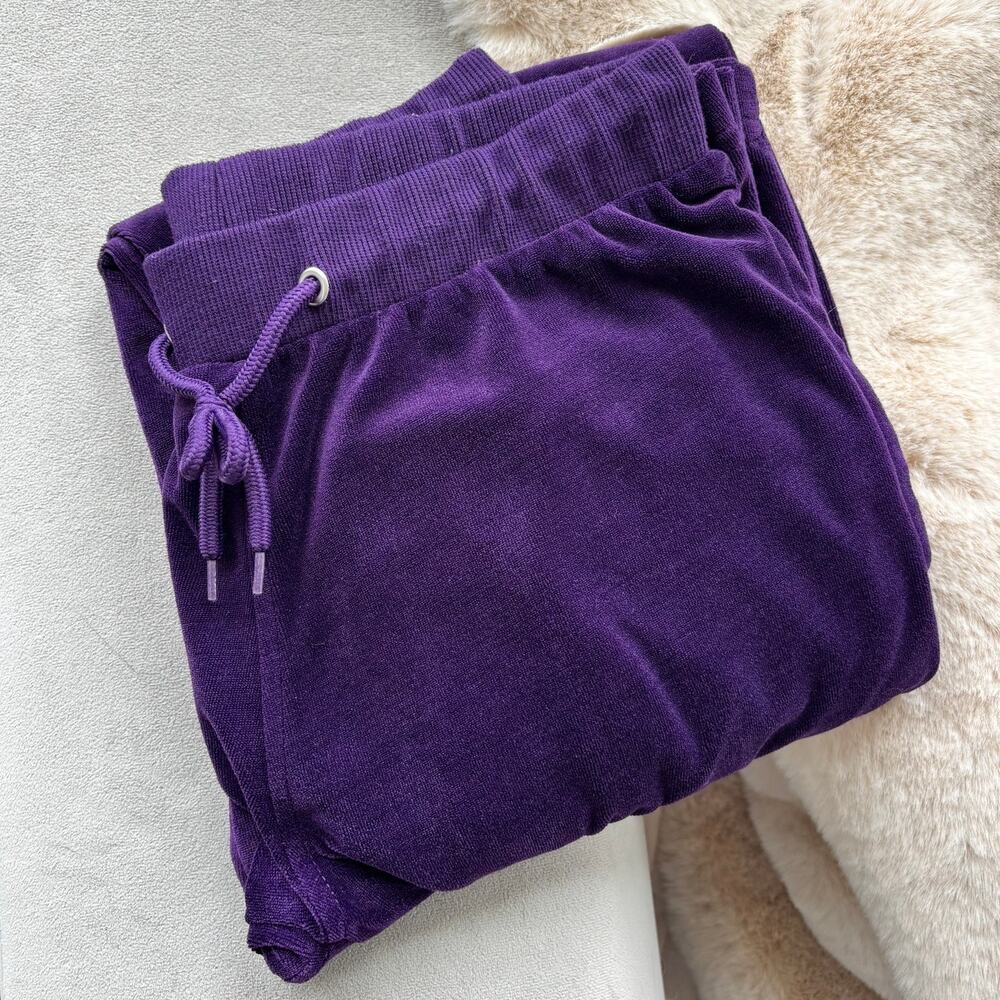 Y2K Purple Velour Tracksuit Drawstring Waist Back Pockets Size Small
